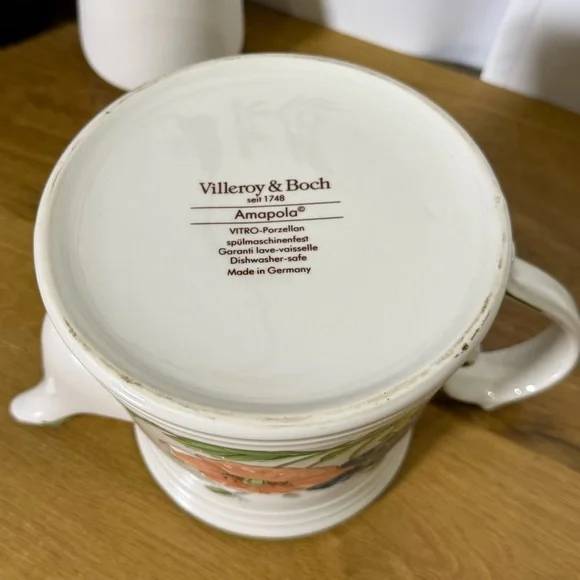 Vintage Villeroy & Boch white, pink, blue & green poppies ceramic Tea Pot - Picture 2 of 8